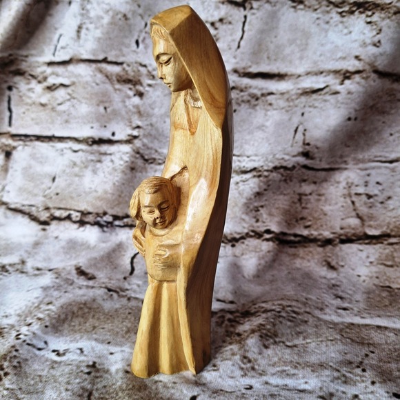 VTG Virgin Mary & Jesus Figurine Carved Statue Olive Wood Holy Land 7" - Picture 2 of 12